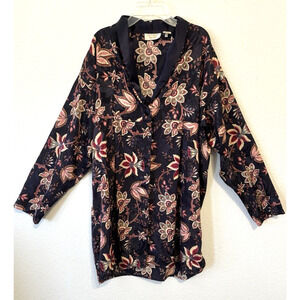 Vintage Victorias Secret Satin Sleep‎ Shirt Gold Label Navy Blue Floral M/L